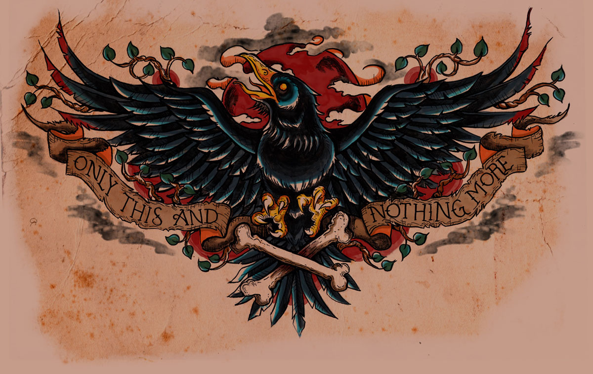 Tattoo design graphic raven crow old school Vector Image